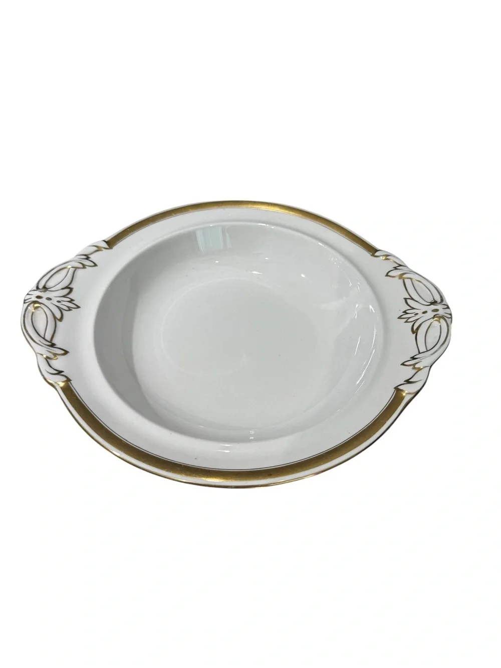 VTG White & Gold Trim Porcelain Covered Footed Serving Dish 10